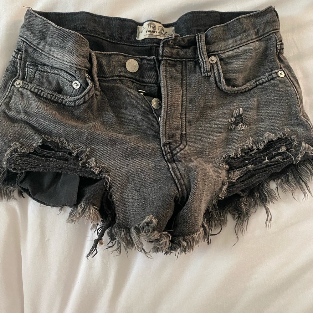 Grey/black loving good vibrations Free people jean shorts